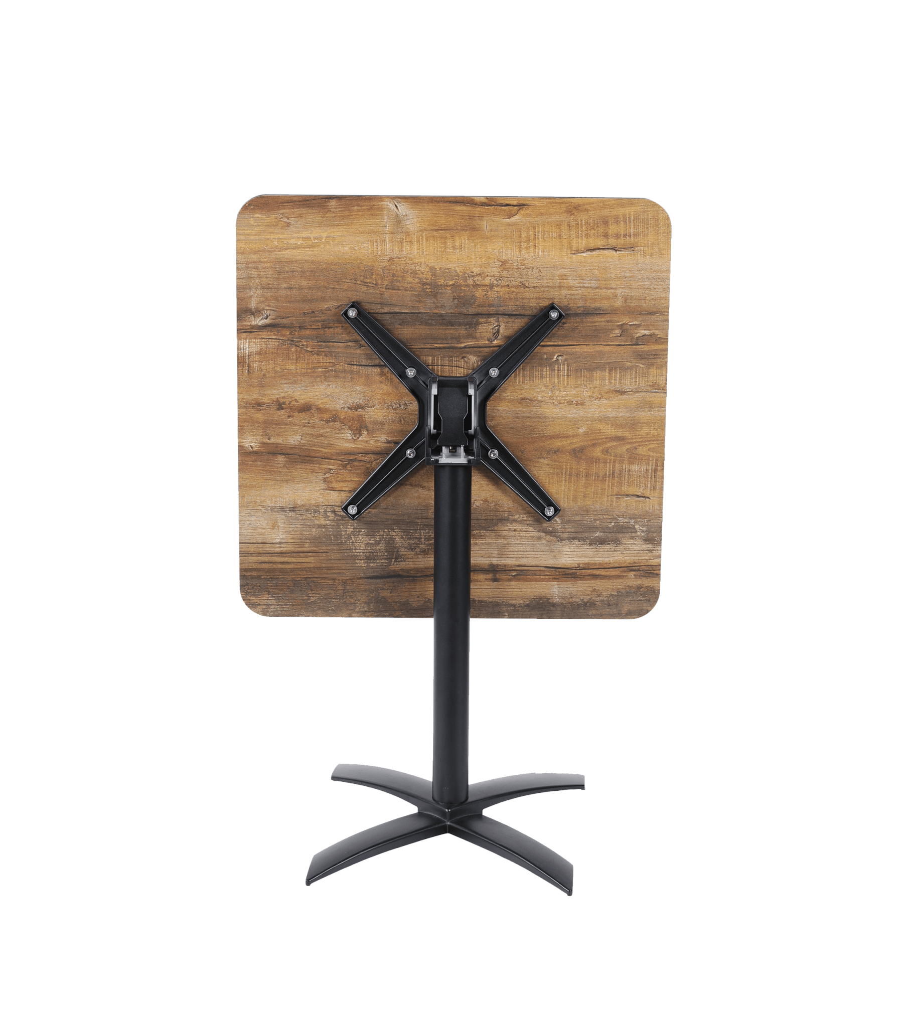 Masă Terasă 70x70 cm cu Blat HPL 12mm Stejar Închis și Picior Aluminiu – Model Rabatabil - Bistro Design Store