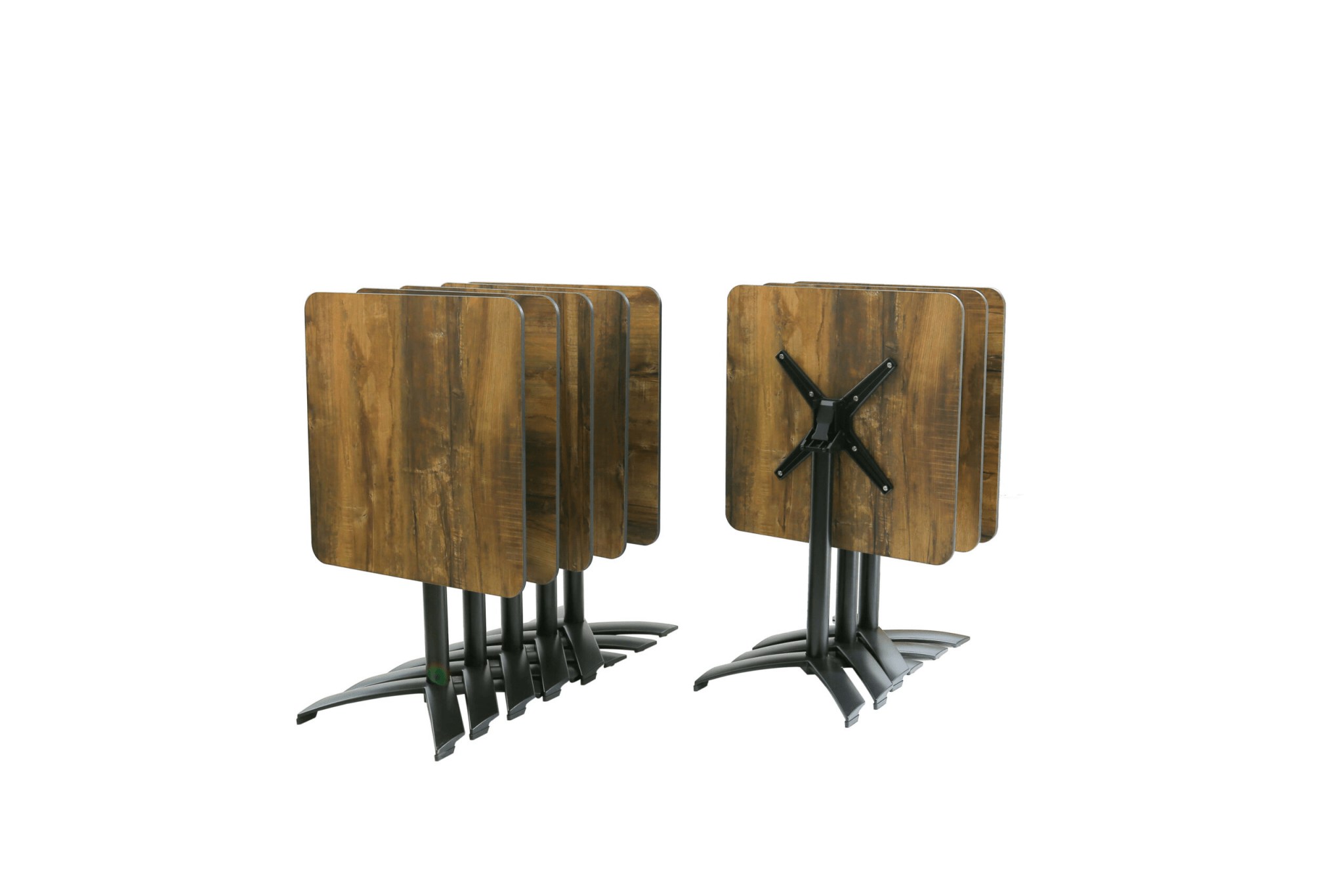 Masă Terasă 70x70 cm cu Blat HPL 12mm Stejar Închis și Picior Aluminiu – Model Rabatabil - Bistro Design Store